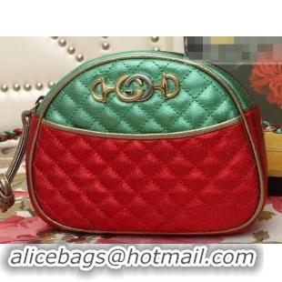 Imitation Gucci Laminated Leather Small Bag 510388 Metallic Green/Red 2019