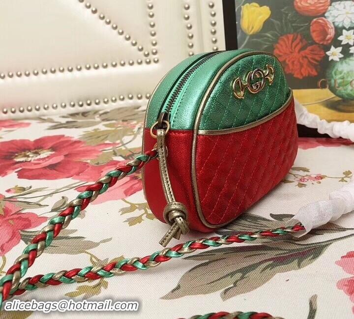 Imitation Gucci Laminated Leather Small Bag 510388 Metallic Green/Red 2019