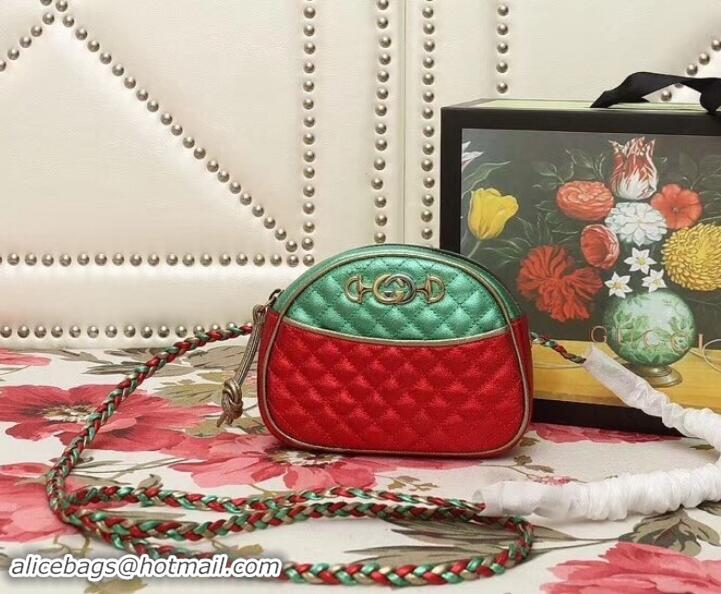 Imitation Gucci Laminated Leather Small Bag 510388 Metallic Green/Red 2019