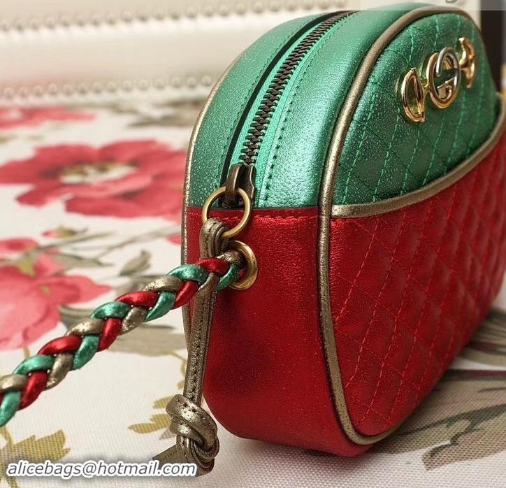 Imitation Gucci Laminated Leather Small Bag 510388 Metallic Green/Red 2019