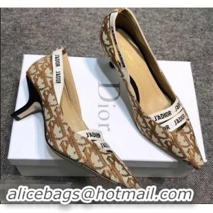 Low Price  Dior Heel 6.5cm J'Adior And Double Ribbon Pumps In Obliuqe Jacquard Canvas D2208 Brown 2019