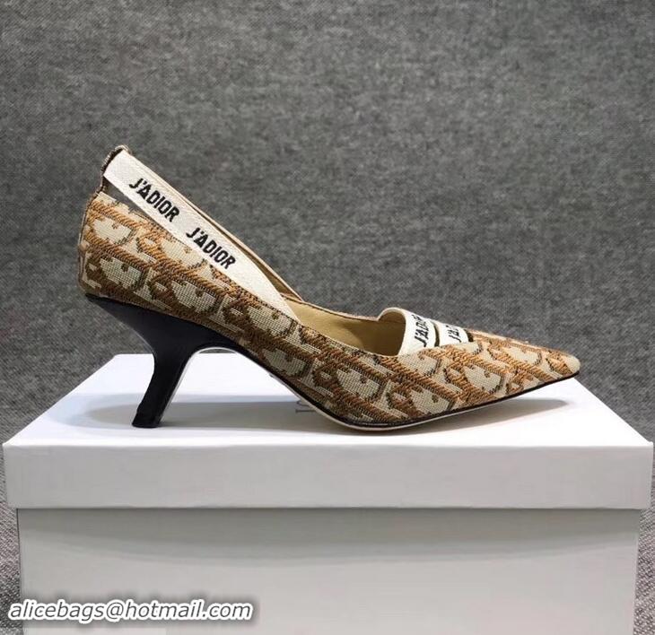 Low Price  Dior Heel 6.5cm J'Adior And Double Ribbon Pumps In Obliuqe Jacquard Canvas D2208 Brown 2019