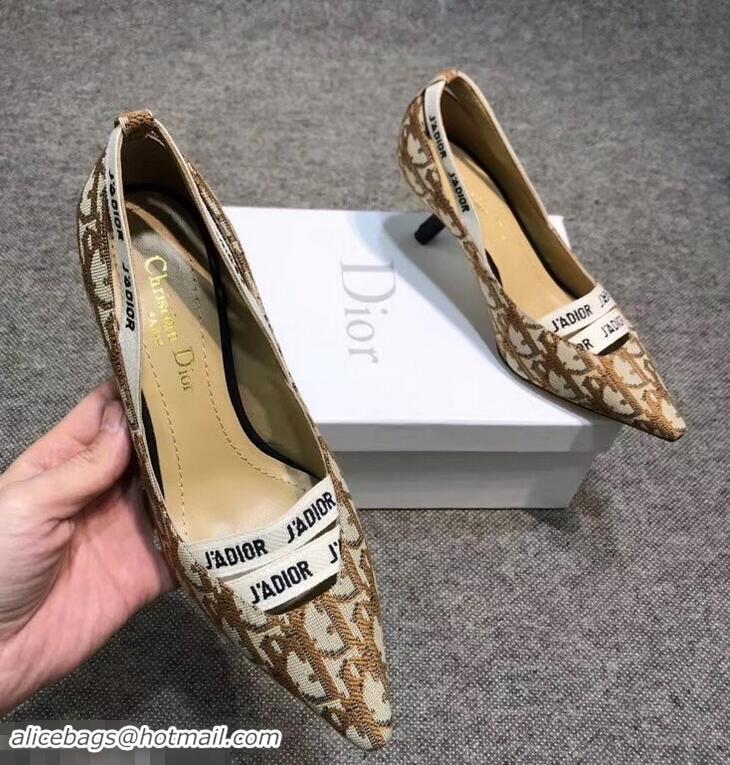 Low Price  Dior Heel 6.5cm J'Adior And Double Ribbon Pumps In Obliuqe Jacquard Canvas D2208 Brown 2019