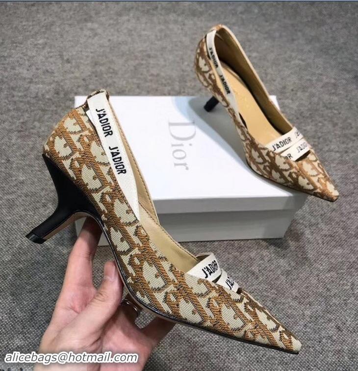 Low Price  Dior Heel 6.5cm J'Adior And Double Ribbon Pumps In Obliuqe Jacquard Canvas D2208 Brown 2019