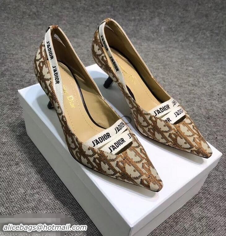 Low Price  Dior Heel 6.5cm J'Adior And Double Ribbon Pumps In Obliuqe Jacquard Canvas D2208 Brown 2019