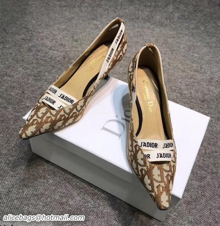 Low Price  Dior Heel 6.5cm J'Adior And Double Ribbon Pumps In Obliuqe Jacquard Canvas D2208 Brown 2019