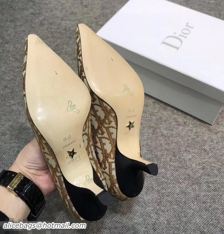 Low Price  Dior Heel 6.5cm J'Adior And Double Ribbon Pumps In Obliuqe Jacquard Canvas D2208 Brown 2019