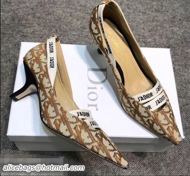 Low Price  Dior Heel 6.5cm J'Adior And Double Ribbon Pumps In Obliuqe Jacquard Canvas D2208 Brown 2019