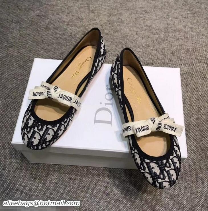 Best Product Dior J'Adior And Bow Ribbon Ballet Pumps In Obliuqe Jacquard Canvas D2301 Black 2019