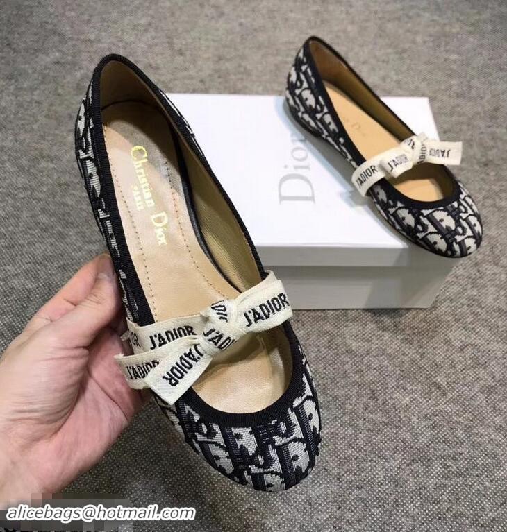 Best Product Dior J'Adior And Bow Ribbon Ballet Pumps In Obliuqe Jacquard Canvas D2301 Black 2019