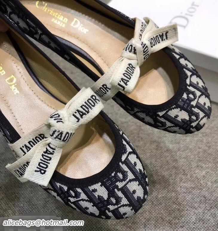 Best Product Dior J'Adior And Bow Ribbon Ballet Pumps In Obliuqe Jacquard Canvas D2301 Black 2019