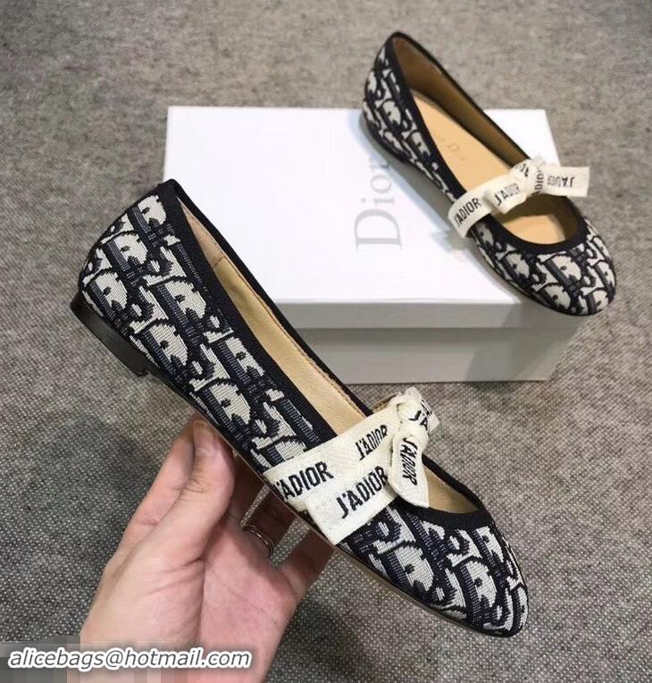 Best Product Dior J'Adior And Bow Ribbon Ballet Pumps In Obliuqe Jacquard Canvas D2301 Black 2019