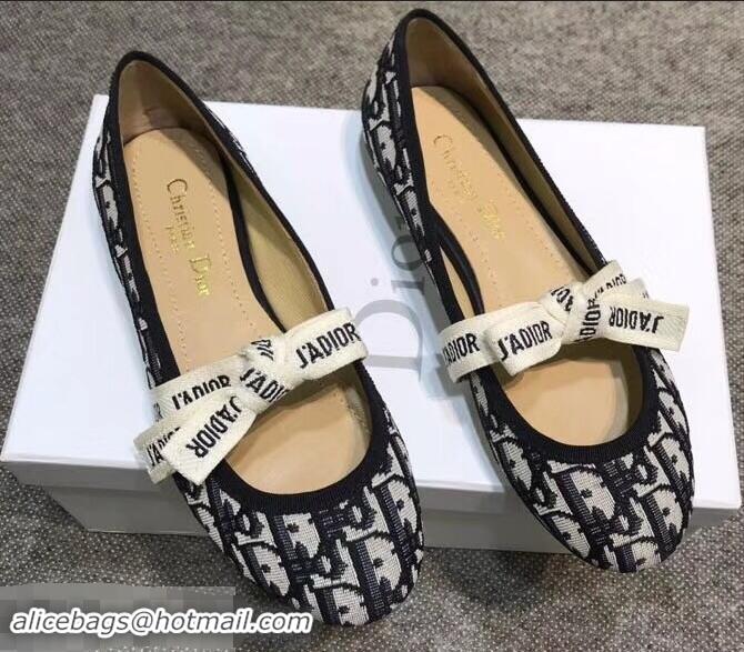 Best Product Dior J'Adior And Bow Ribbon Ballet Pumps In Obliuqe Jacquard Canvas D2301 Black 2019