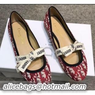 Good Looking Dior J'Adior And Bow Ribbon Ballet Pumps In Obliuqe Jacquard Canvas D2301 Red 2019