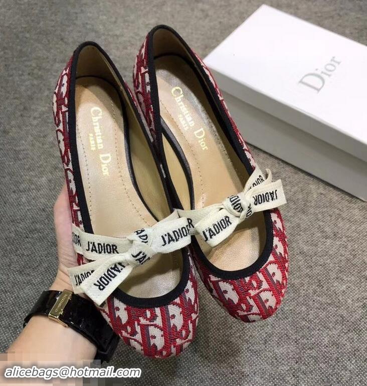 Good Looking Dior J'Adior And Bow Ribbon Ballet Pumps In Obliuqe Jacquard Canvas D2301 Red 2019