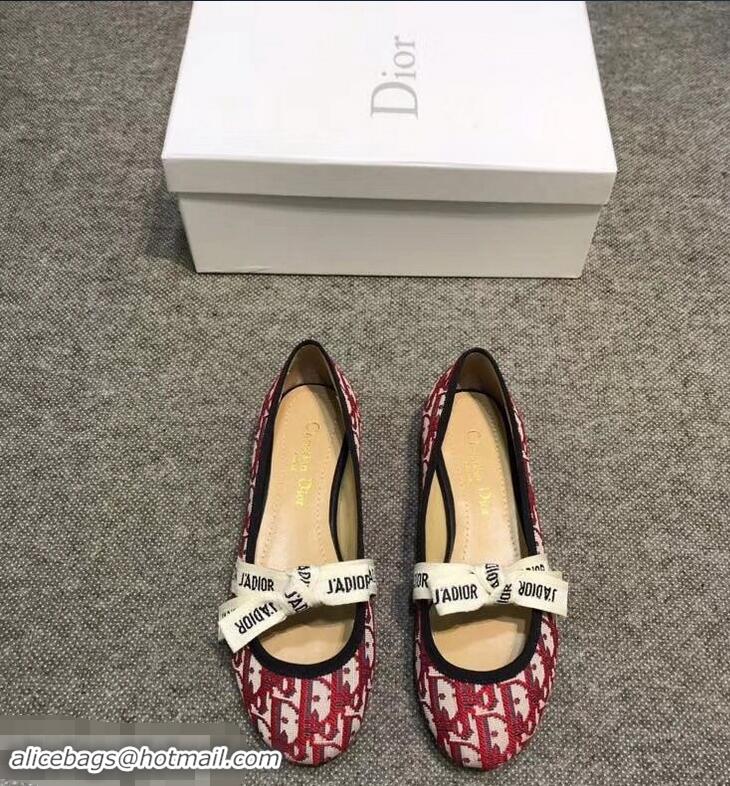 Good Looking Dior J'Adior And Bow Ribbon Ballet Pumps In Obliuqe Jacquard Canvas D2301 Red 2019