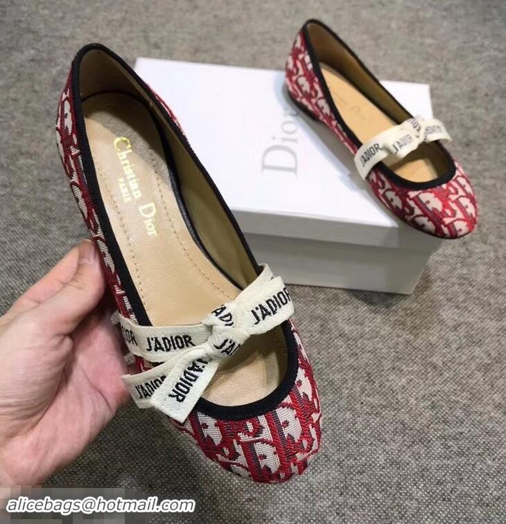 Good Looking Dior J'Adior And Bow Ribbon Ballet Pumps In Obliuqe Jacquard Canvas D2301 Red 2019