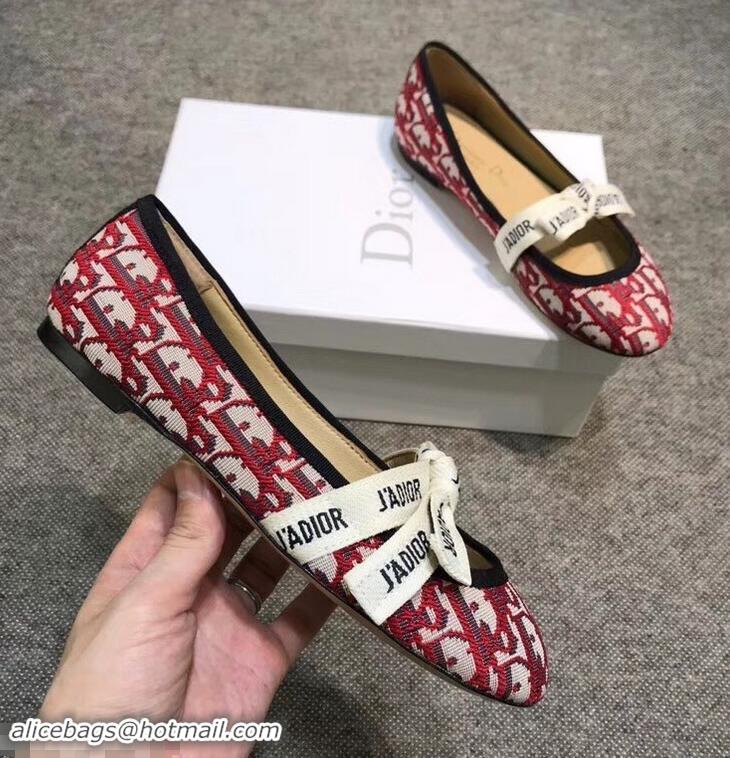 Good Looking Dior J'Adior And Bow Ribbon Ballet Pumps In Obliuqe Jacquard Canvas D2301 Red 2019