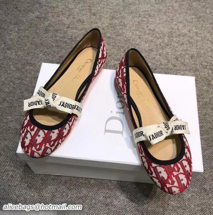 Good Looking Dior J'Adior And Bow Ribbon Ballet Pumps In Obliuqe Jacquard Canvas D2301 Red 2019