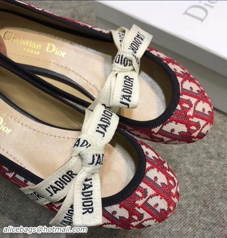 Good Looking Dior J'Adior And Bow Ribbon Ballet Pumps In Obliuqe Jacquard Canvas D2301 Red 2019