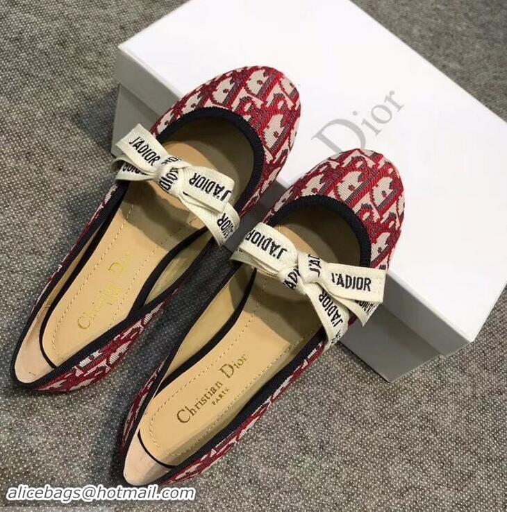 Good Looking Dior J'Adior And Bow Ribbon Ballet Pumps In Obliuqe Jacquard Canvas D2301 Red 2019