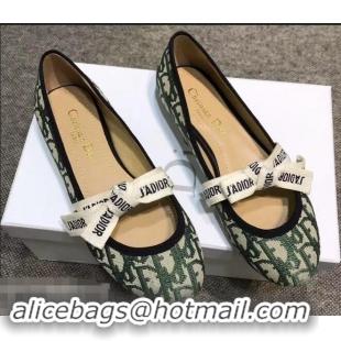 Unique Style Dior J'Adior And Bow Ribbon Ballet Pumps In Obliuqe Jacquard Canvas D2301 Green 2019