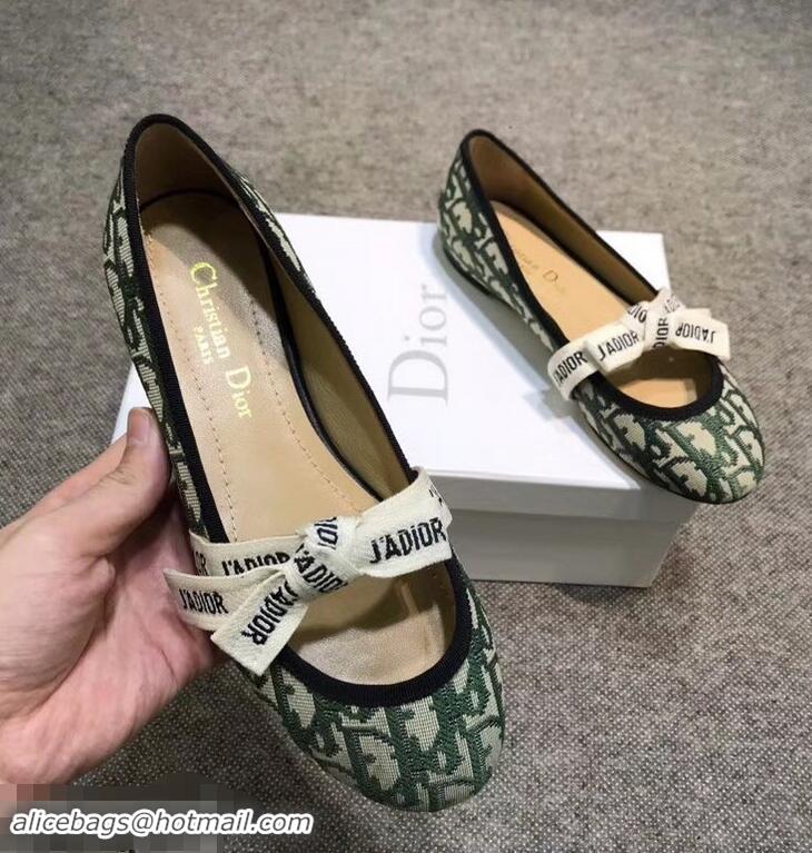 Unique Style Dior J'Adior And Bow Ribbon Ballet Pumps In Obliuqe Jacquard Canvas D2301 Green 2019