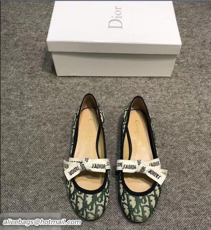 Unique Style Dior J'Adior And Bow Ribbon Ballet Pumps In Obliuqe Jacquard Canvas D2301 Green 2019