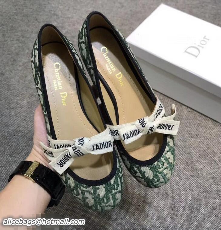 Unique Style Dior J'Adior And Bow Ribbon Ballet Pumps In Obliuqe Jacquard Canvas D2301 Green 2019