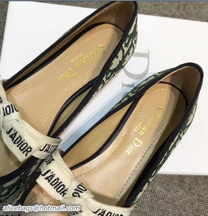 Unique Style Dior J'Adior And Bow Ribbon Ballet Pumps In Obliuqe Jacquard Canvas D2301 Green 2019