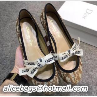 Durable Faux Dior J'Adior And Bow Ribbon Ballet Pumps In Obliuqe Jacquard Canvas D2301 Brown 2019