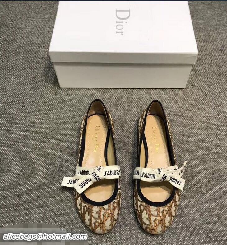 Durable Faux Dior J'Adior And Bow Ribbon Ballet Pumps In Obliuqe Jacquard Canvas D2301 Brown 2019