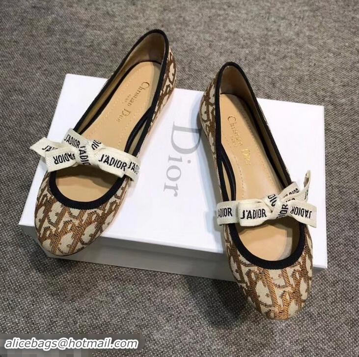 Durable Faux Dior J'Adior And Bow Ribbon Ballet Pumps In Obliuqe Jacquard Canvas D2301 Brown 2019