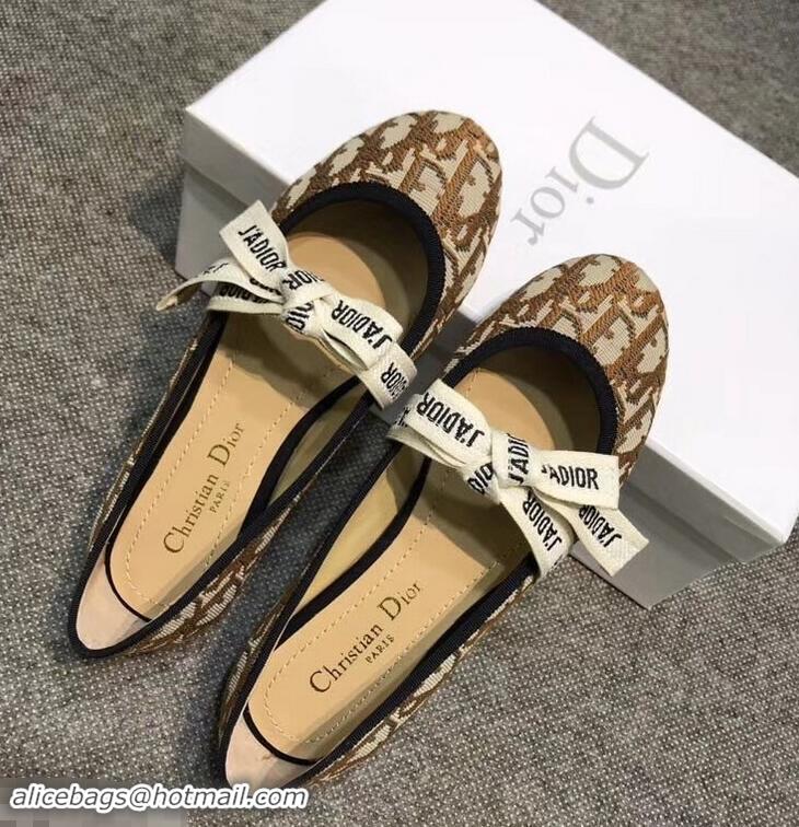 Durable Faux Dior J'Adior And Bow Ribbon Ballet Pumps In Obliuqe Jacquard Canvas D2301 Brown 2019