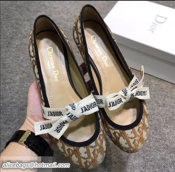 Durable Faux Dior J'Adior And Bow Ribbon Ballet Pumps In Obliuqe Jacquard Canvas D2301 Brown 2019