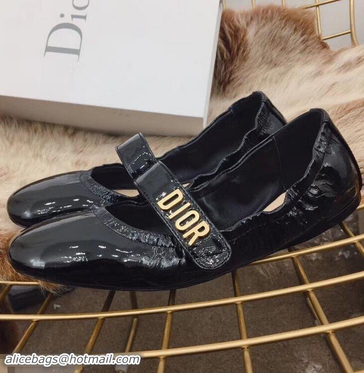 Top Grade Dior Baby-D Ballet Flats Patent D1801 Black 2019