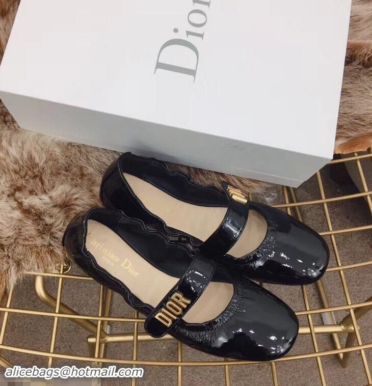 Top Grade Dior Baby-D Ballet Flats Patent D1801 Black 2019