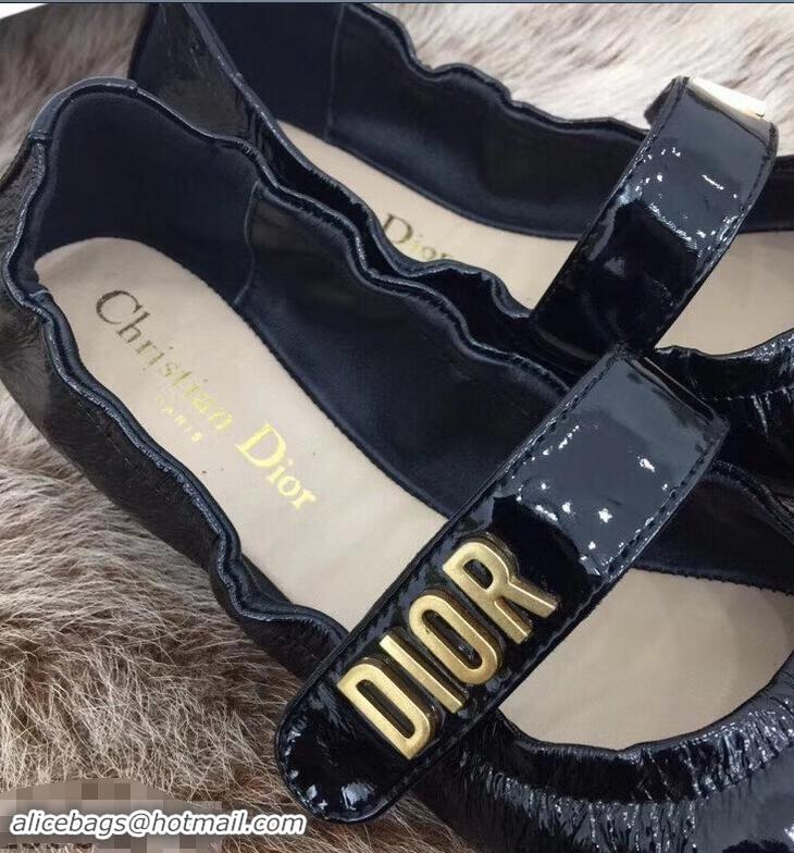 Top Grade Dior Baby-D Ballet Flats Patent D1801 Black 2019