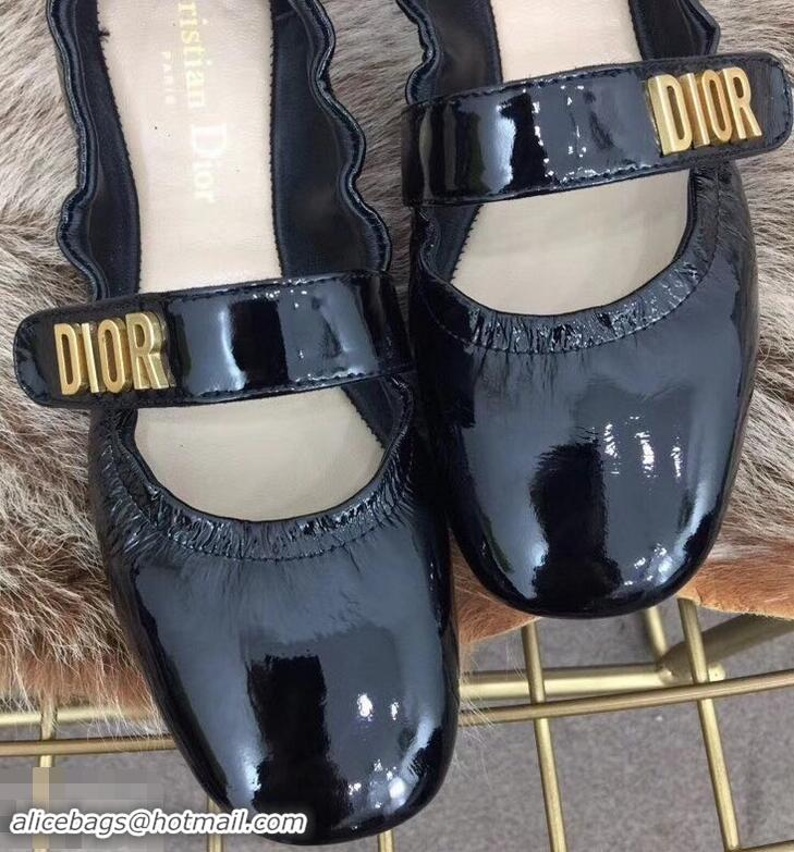 Top Grade Dior Baby-D Ballet Flats Patent D1801 Black 2019