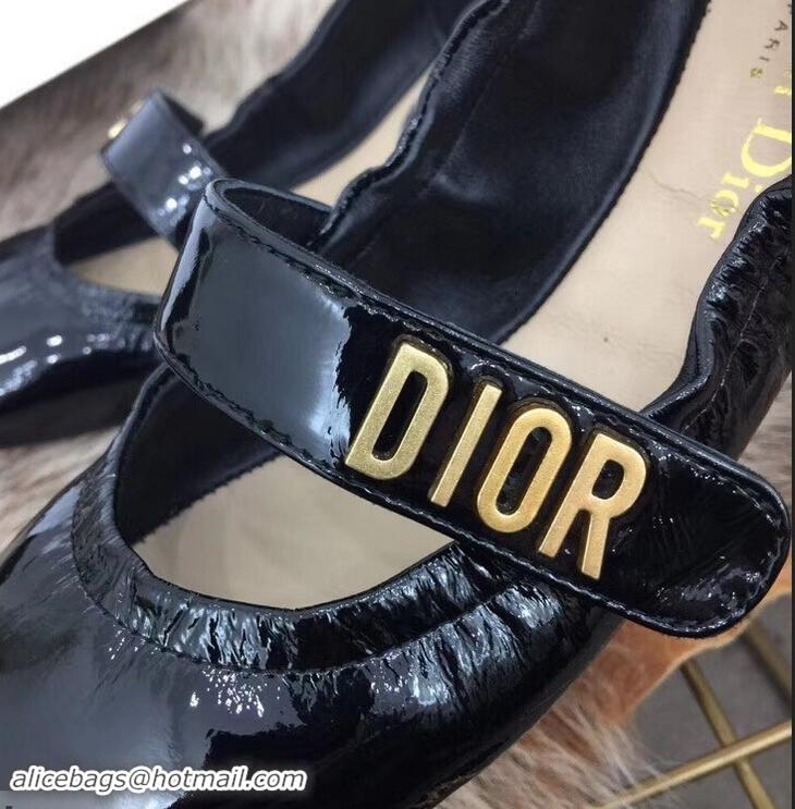 Top Grade Dior Baby-D Ballet Flats Patent D1801 Black 2019