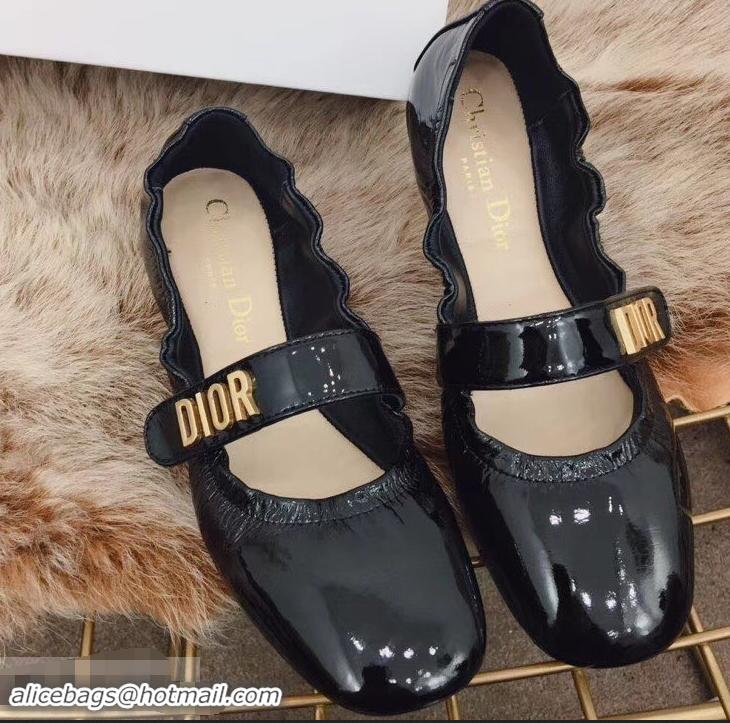 Top Grade Dior Baby-D Ballet Flats Patent D1801 Black 2019