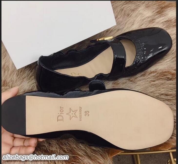 Top Grade Dior Baby-D Ballet Flats Patent D1801 Black 2019