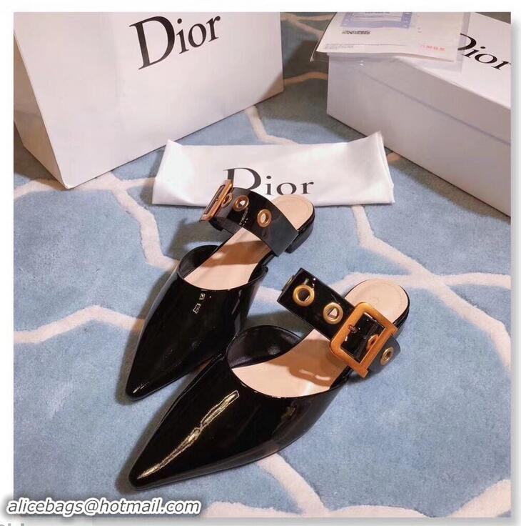 Luxurious Discount Dior D-Dior Mules Patent CD1805 Black 2019