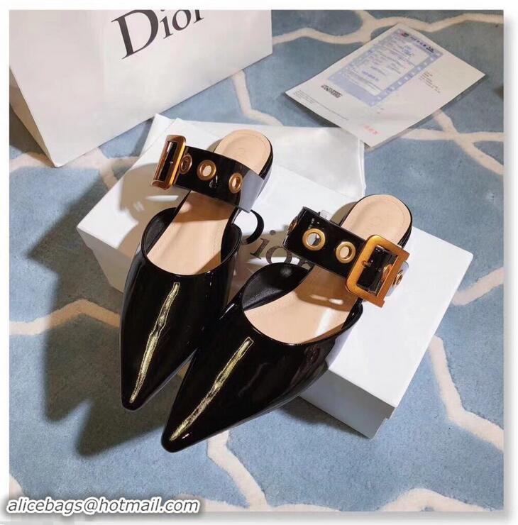 Luxurious Discount Dior D-Dior Mules Patent CD1805 Black 2019