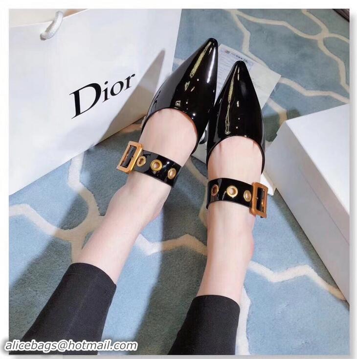 Luxurious Discount Dior D-Dior Mules Patent CD1805 Black 2019