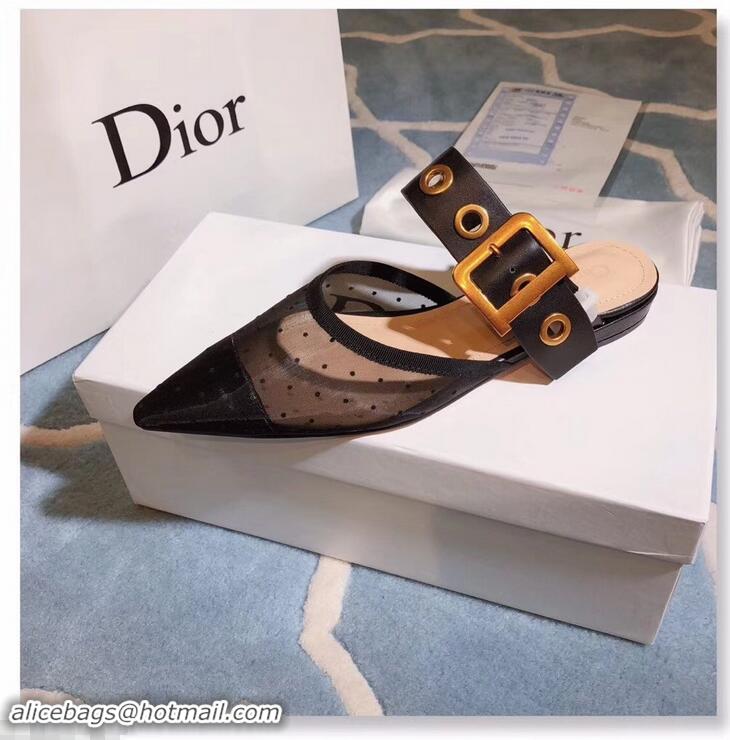 Youthful Dior D-Dior Mules Dotted Swiss CD1807 Black 2019