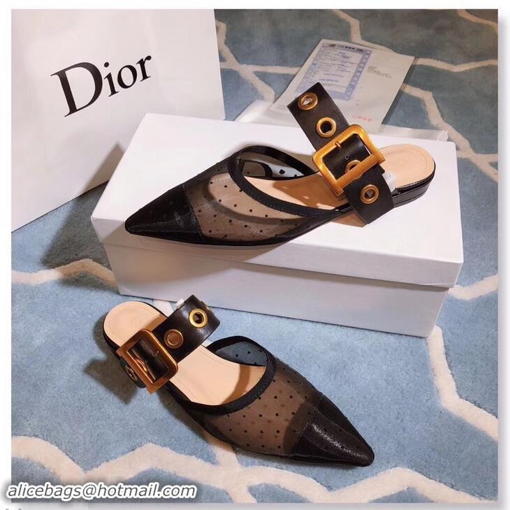 Youthful Dior D-Dior Mules Dotted Swiss CD1807 Black 2019