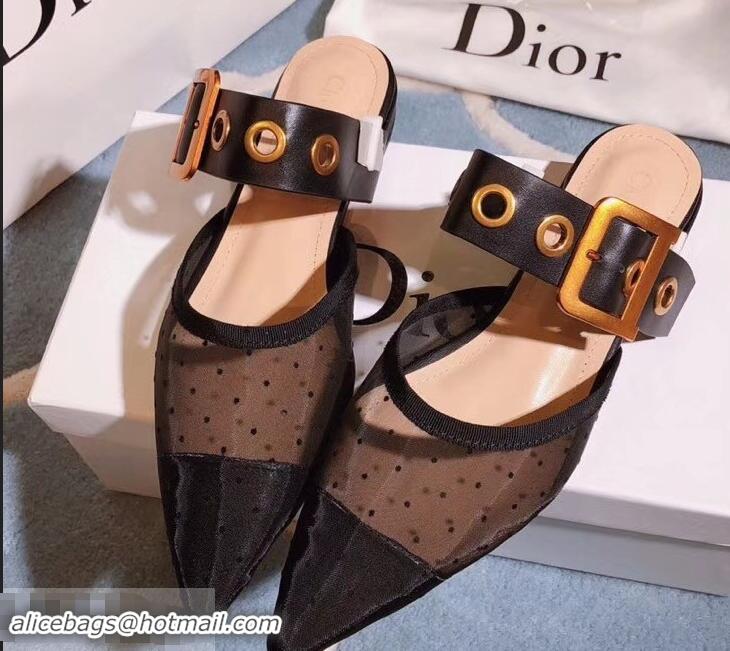 Youthful Dior D-Dior Mules Dotted Swiss CD1807 Black 2019