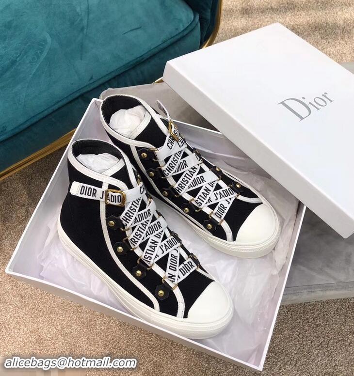 Low Price Dior WALK'N'DIOR High-top Sneakers with J'Adior Laces Canvas CD1903 Black 2019