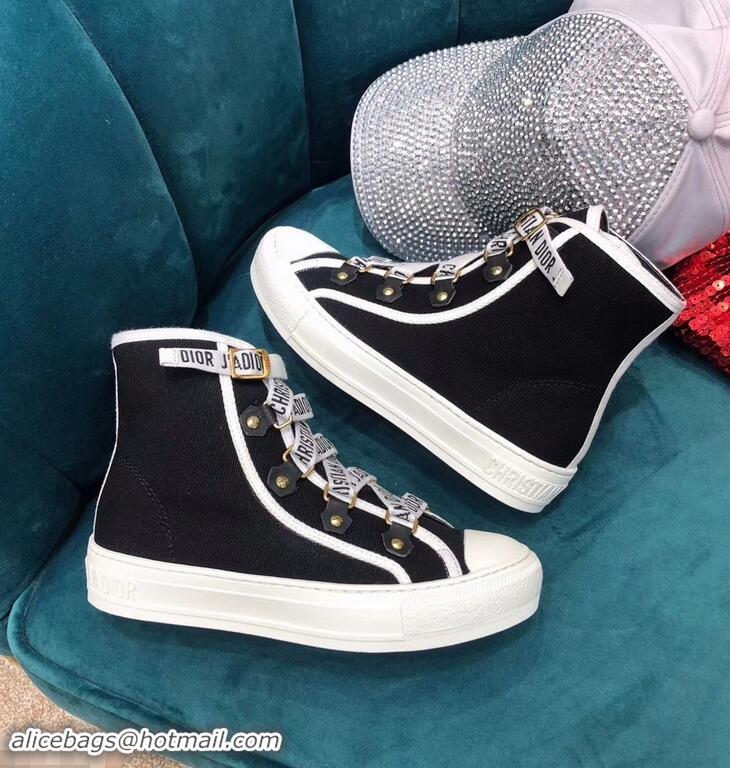 Low Price Dior WALK'N'DIOR High-top Sneakers with J'Adior Laces Canvas CD1903 Black 2019